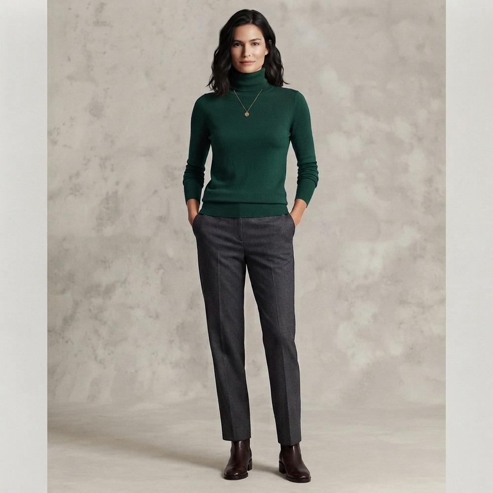 Banana Republic Silk Wool Cashmere Turtleneck Sweater Green Small Luxury Knit